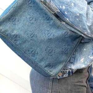 Chanel Vintage 2000s Blue Denim CC Logo Hobo Shoulder Bag Y2K